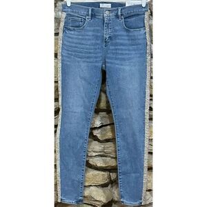 Women's NWT Loft Embilished Stripe Skinny Concert Sparkly Disco Jeans Size 8/29